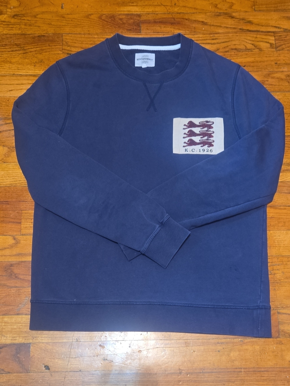 Kent & Curwen Navy Blue Crewneck Sweatshirt Three Lions Patch KC 1926- Size M